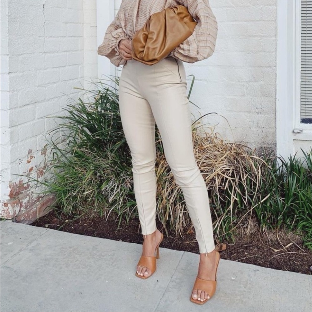 ZARA- NWT High Rise Legging Faux Leathear Nude Pants- M